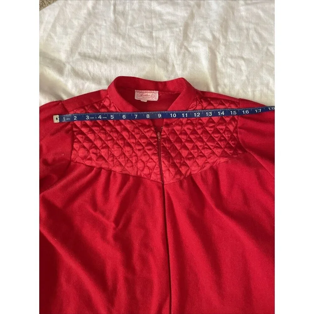 Red Quilted Long Zip-Up Robe Heather Collection Made In USA Large - Picture 11 of 12